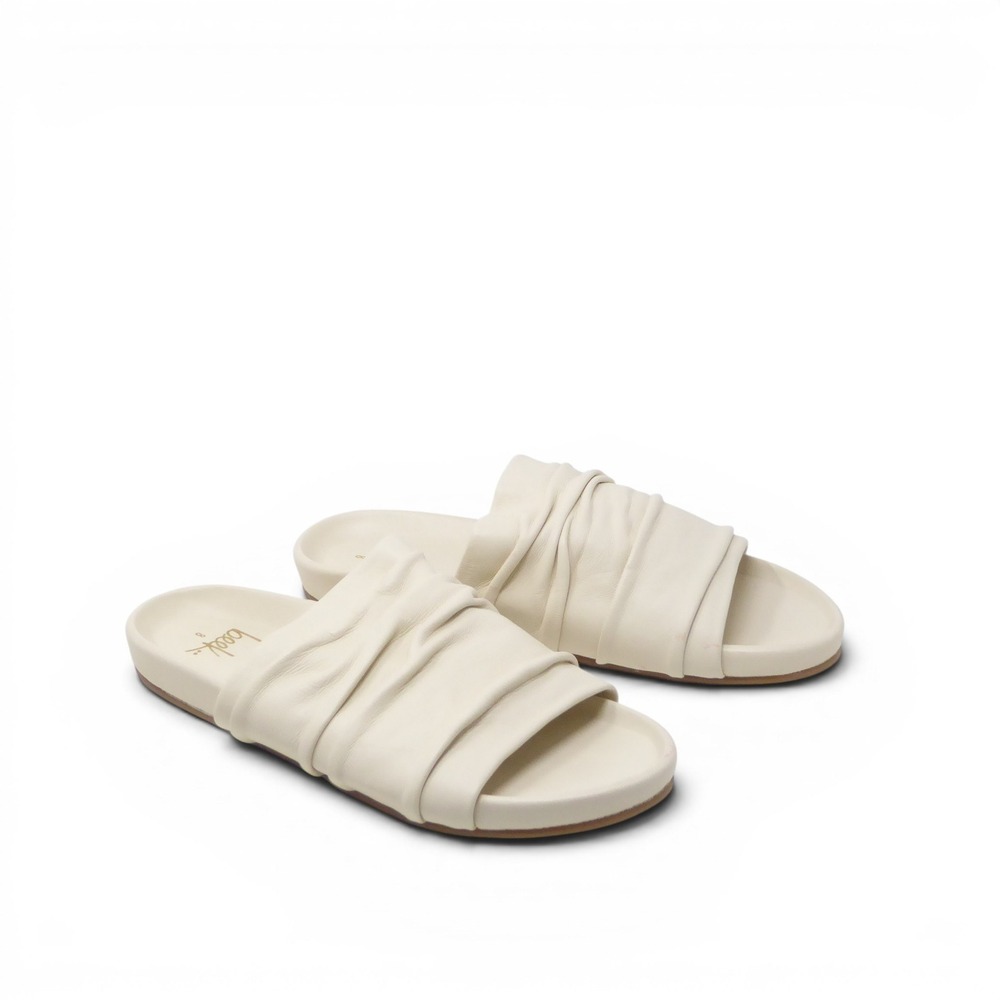 Beek Minla Womens Sandals Eggshell Cream Leather Ruched Slides size 8